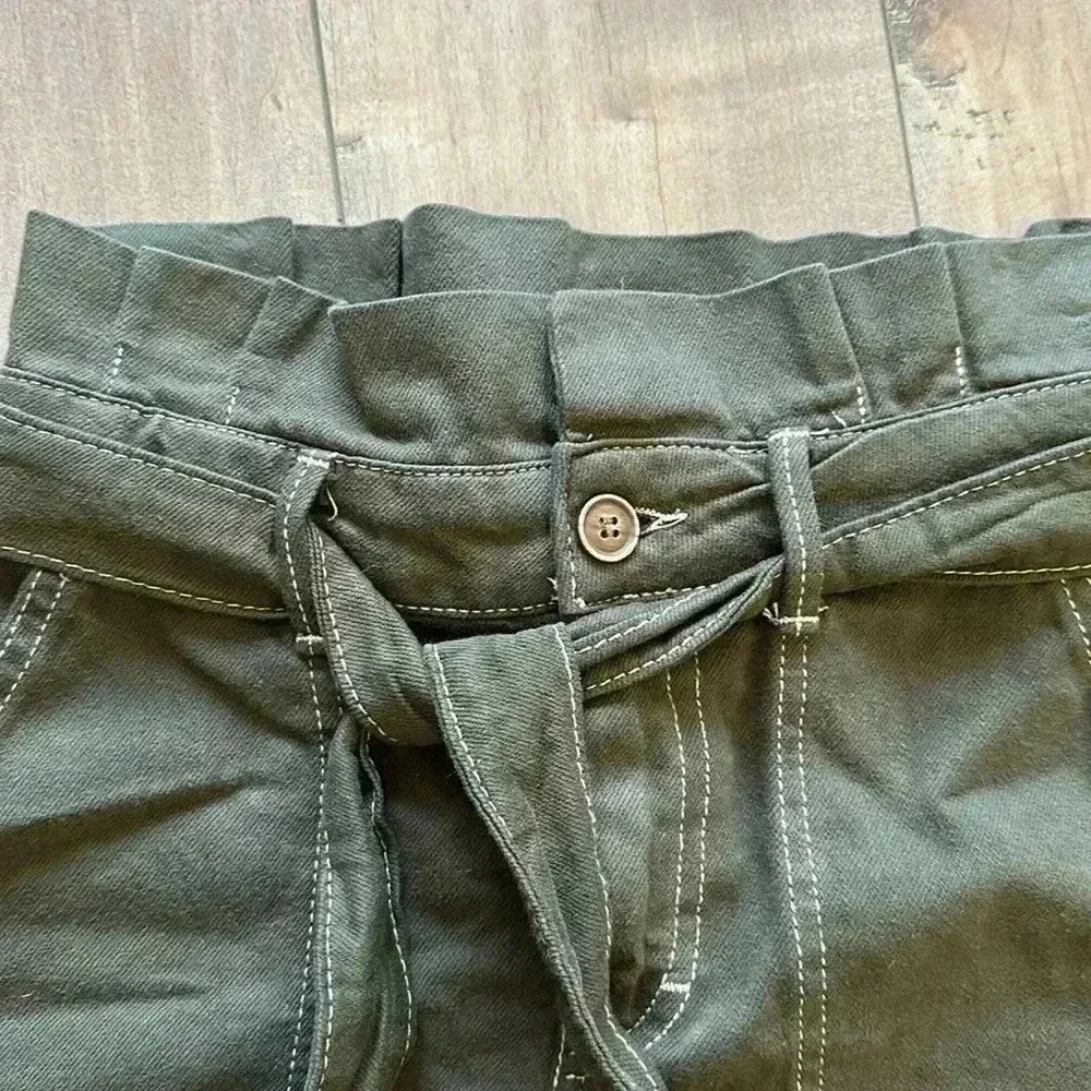 Free People Splendor the Grass Army Green Belted Paper Bag Waist Skirt Sz 2